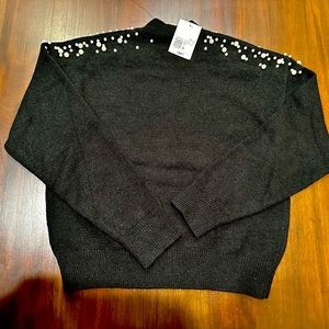 Black Faux Pearl Sweater NWT